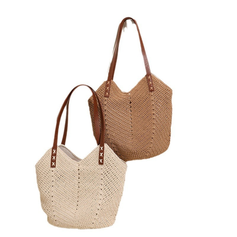 Handcrafted wicker bag with sturdy leather handles LoungeYard — product view 4