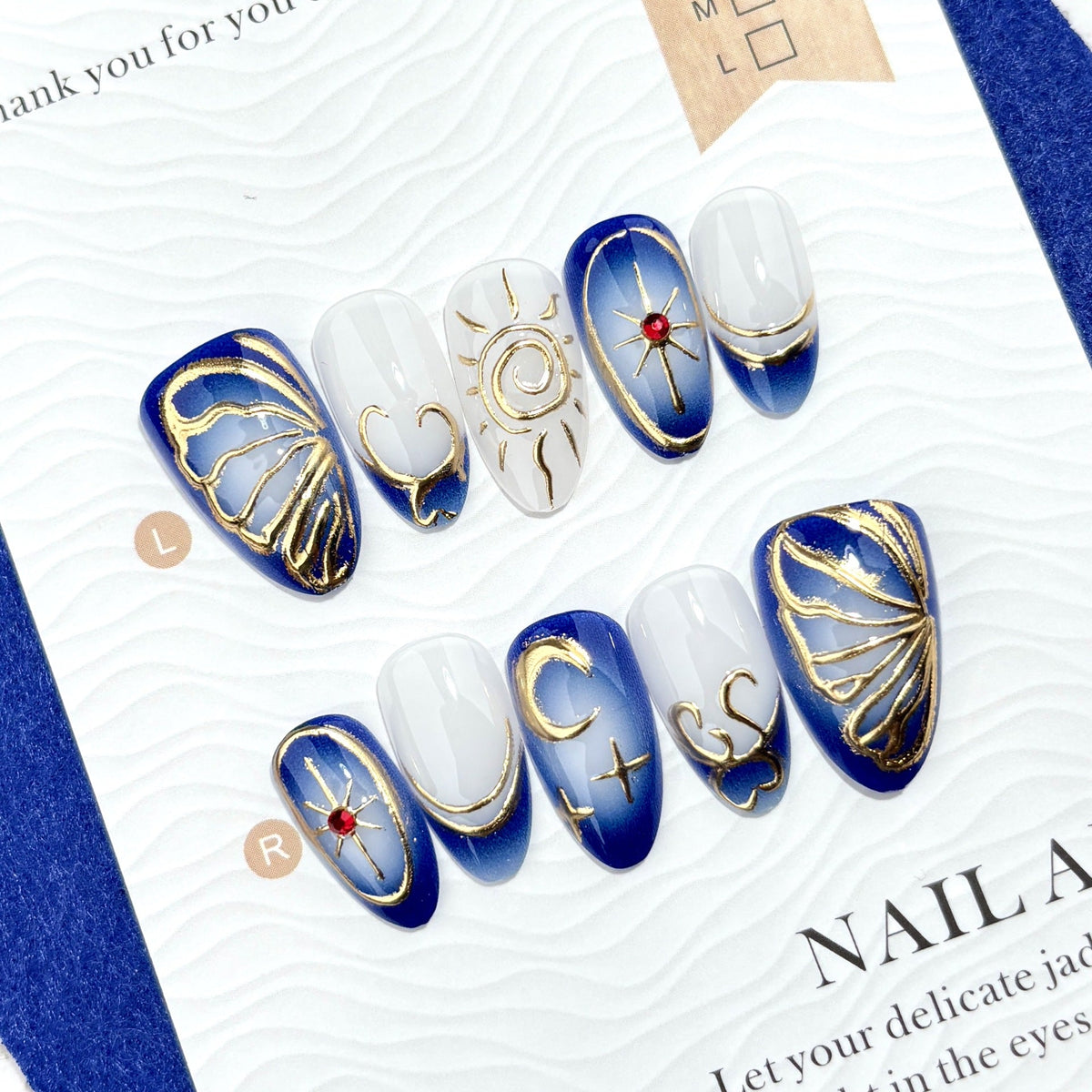 Artistic Press-On Nail Set with Elegant Gold Designs — product view 3