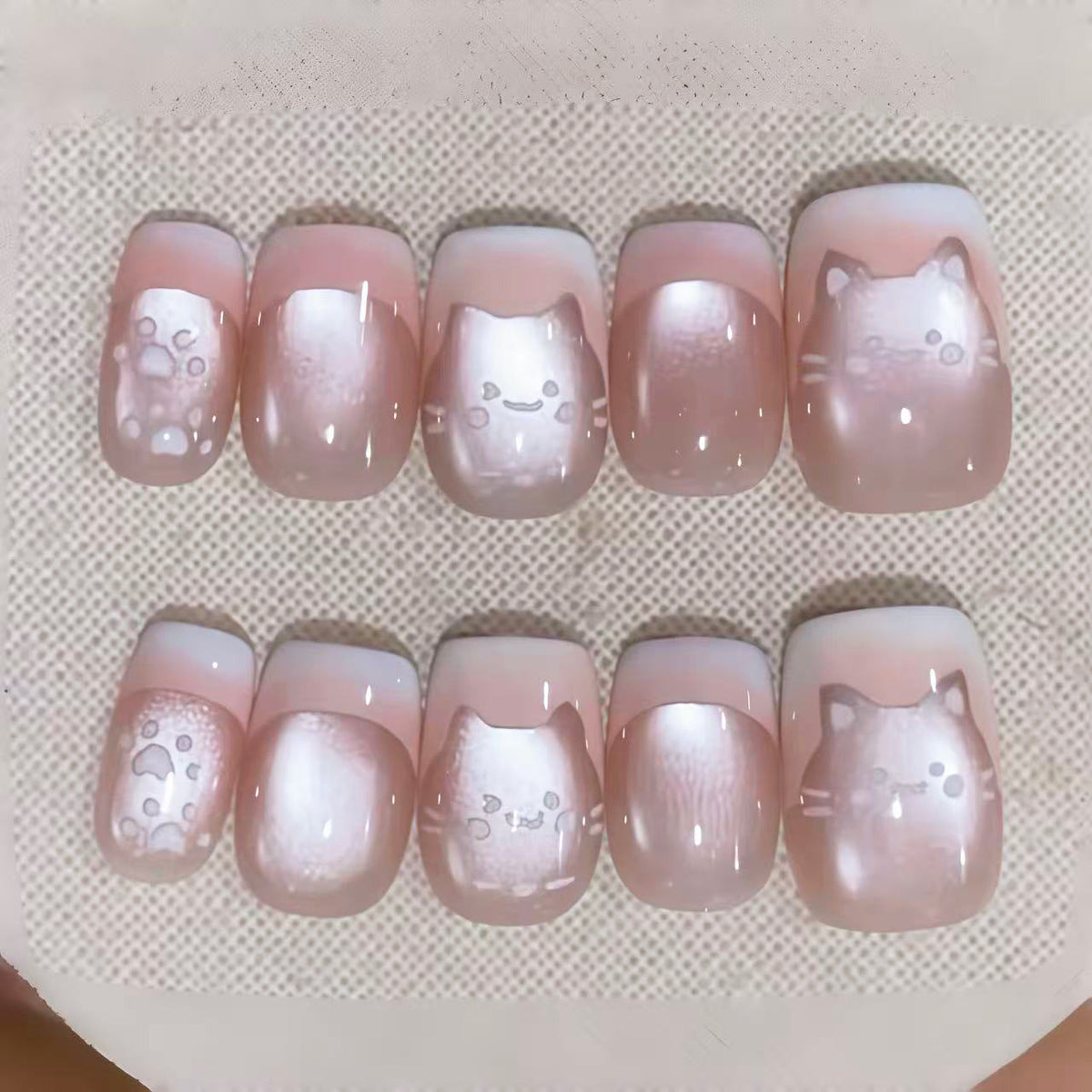 Artistic Press-On Nail Set with Whimsical Cat Designs — product view 1