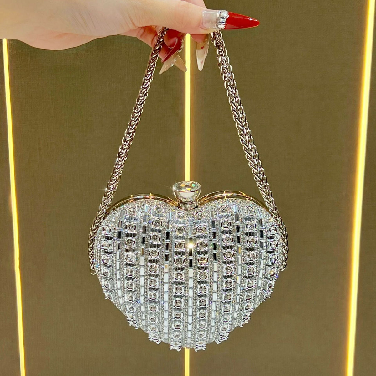 Rhinestone-Studded Heart Clutch — product view 6