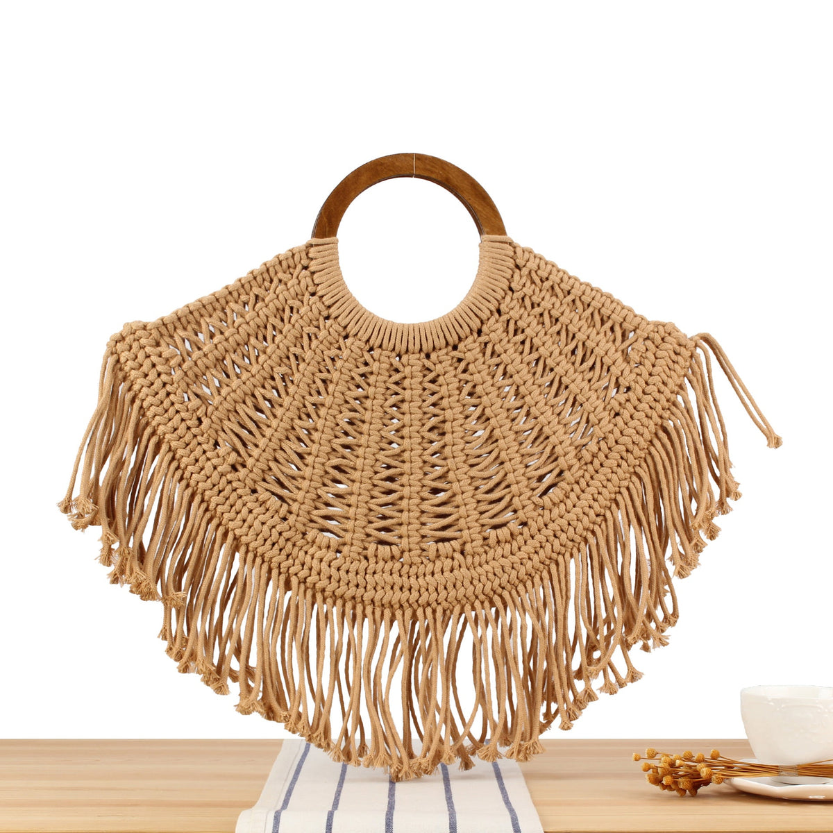 Macramé Handbag with Wooden Handles LoungeYard — product view 6