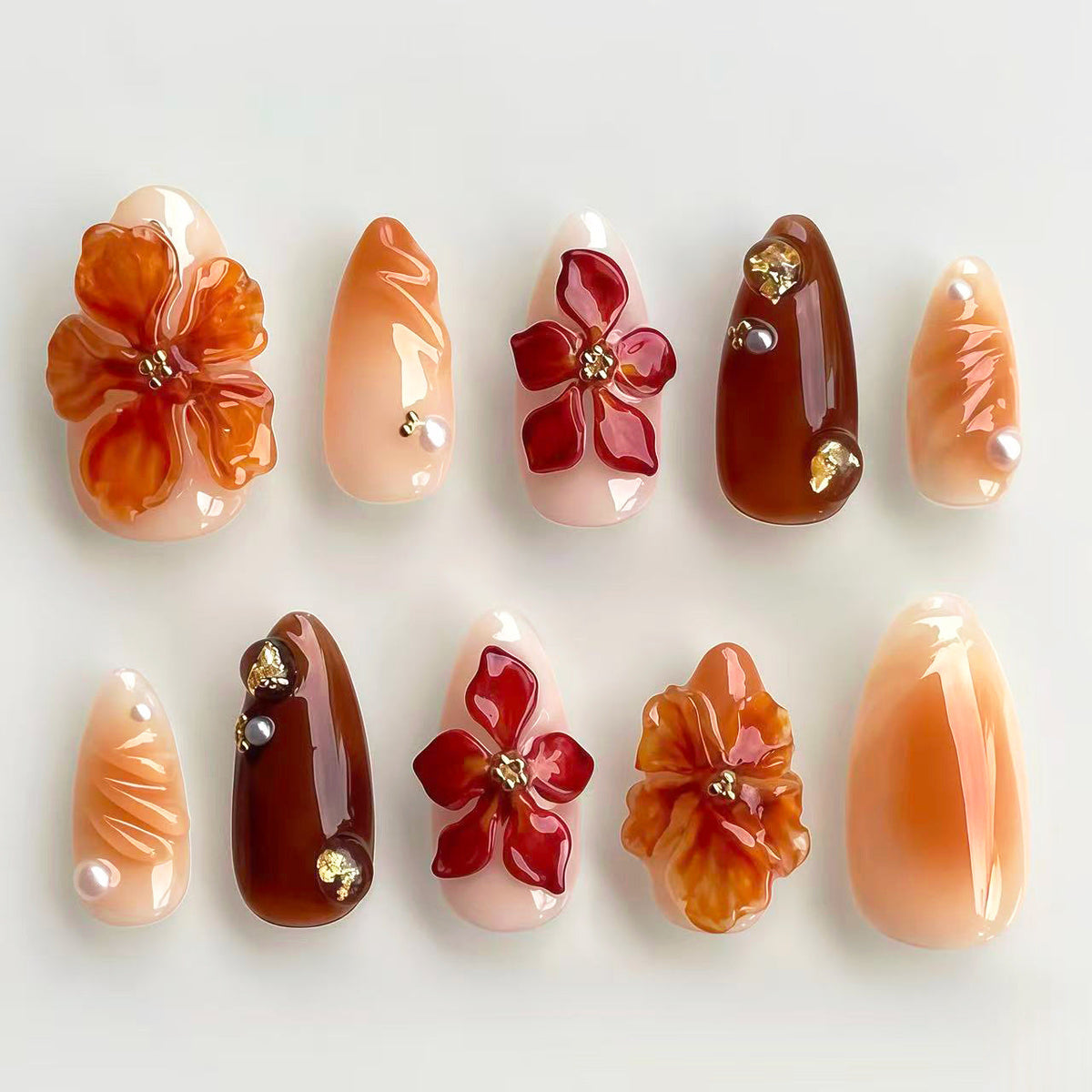 Artistic Press-On Nail Set with Floral Design — product view 1