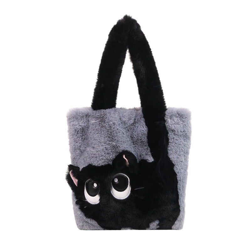 Plush shoulder bag with cat motif LoungeYard — product view 5