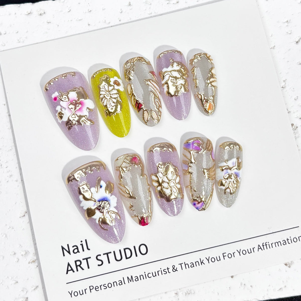 Artistic Floral Jewel-Embellished Press-On Nails — product view 1