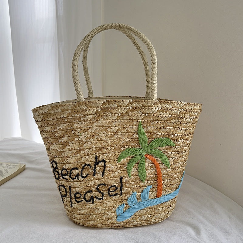 Handmade straw bag with colorful lemon motif LoungeYard — product view 1
