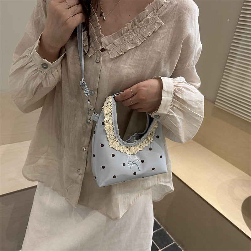 Decorative Lace-Trimmed Polka Dot Handbag — product view 7