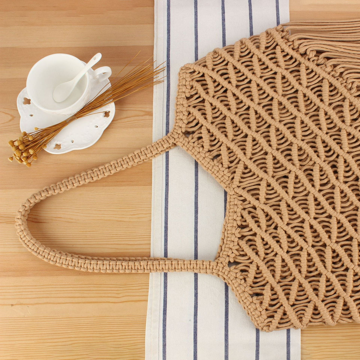 Creative Macrame Bag with Fringed Design LoungeYard — product view 3