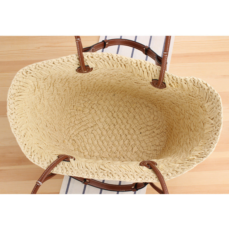 Braided Beach Bag with Elegant Leather Handles LoungeYard — product view 4
