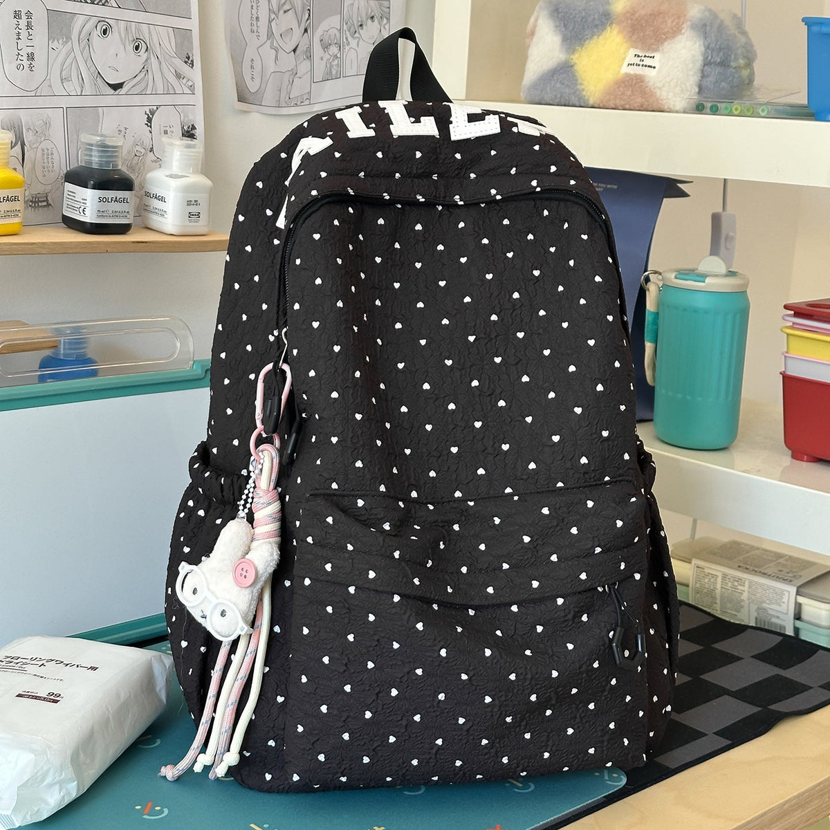 Cute Heart-Patterned Casual Backpack LoungeYard — product view 7