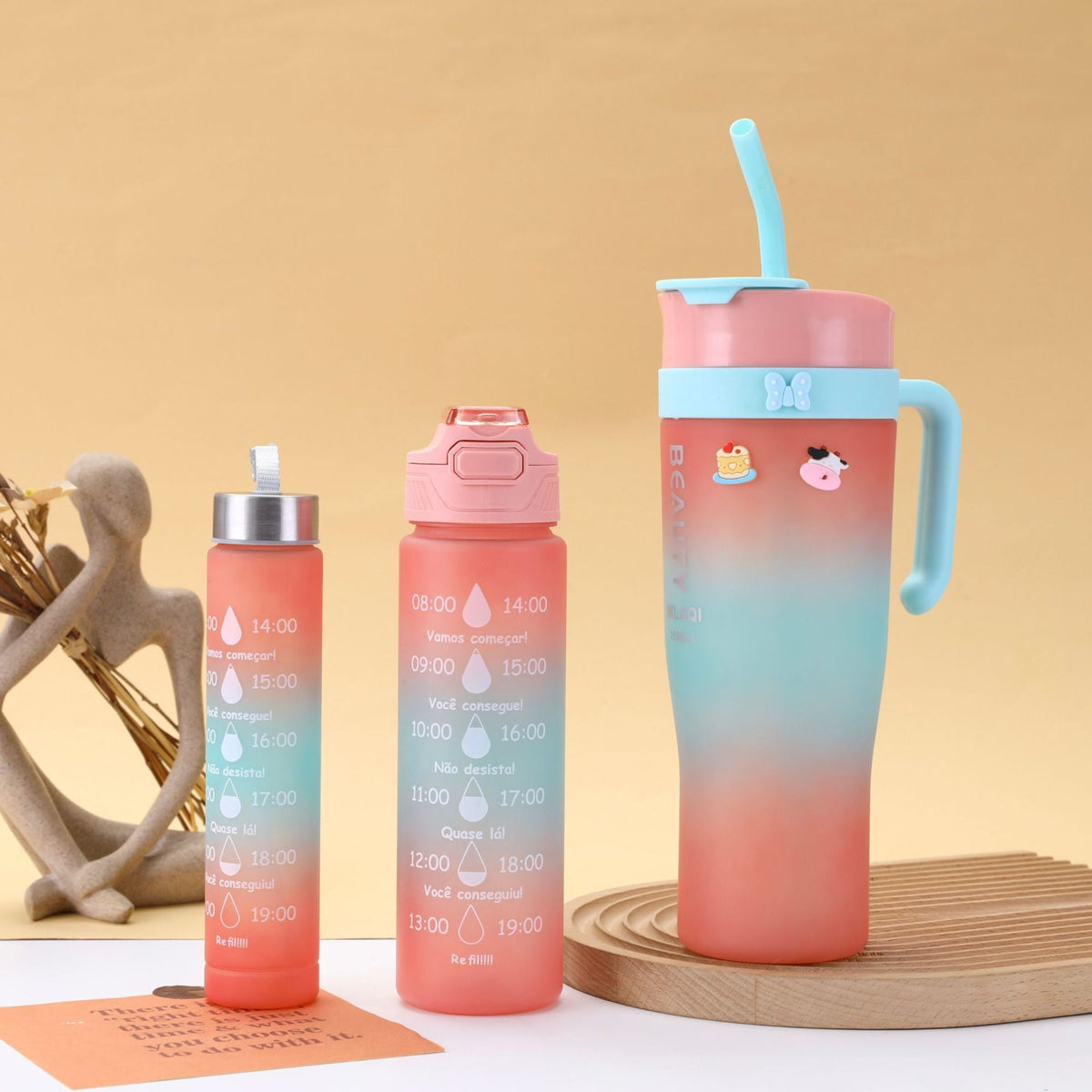 Ladies stylish and practical water bottle with design and time markings LoungeYard — product view 7