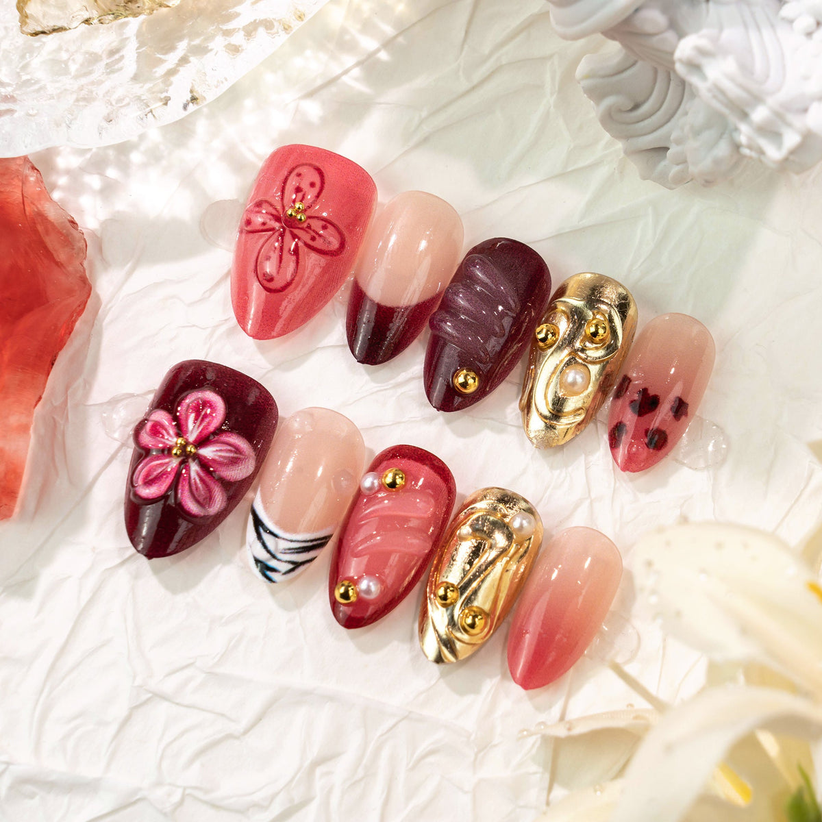 Artistic 3D Floral Press-On Nails — product view 2