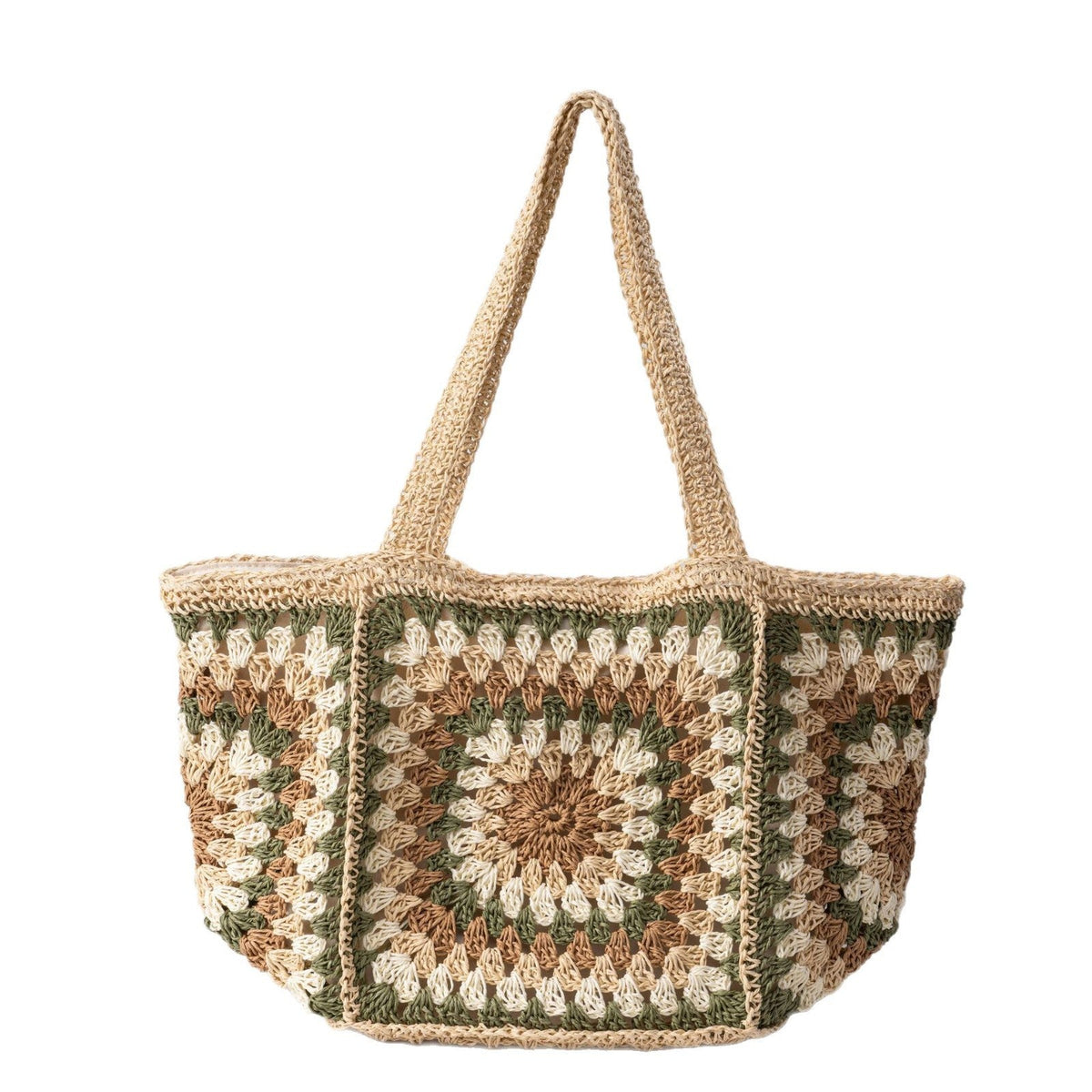 Beach bag made of hand-woven natural material with a square pattern LoungeYard — product view 5