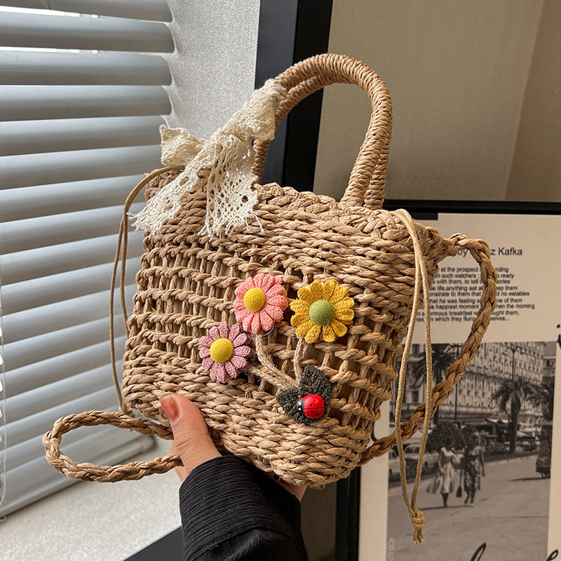 Handcrafted Floral Embroidered Woven Tote Bag — product view 7