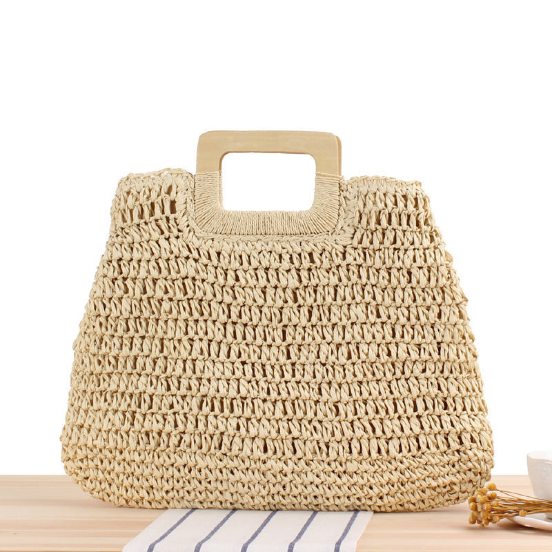 Macrame Tote Bag with Elegant Wooden Handle LoungeYard — product view 5