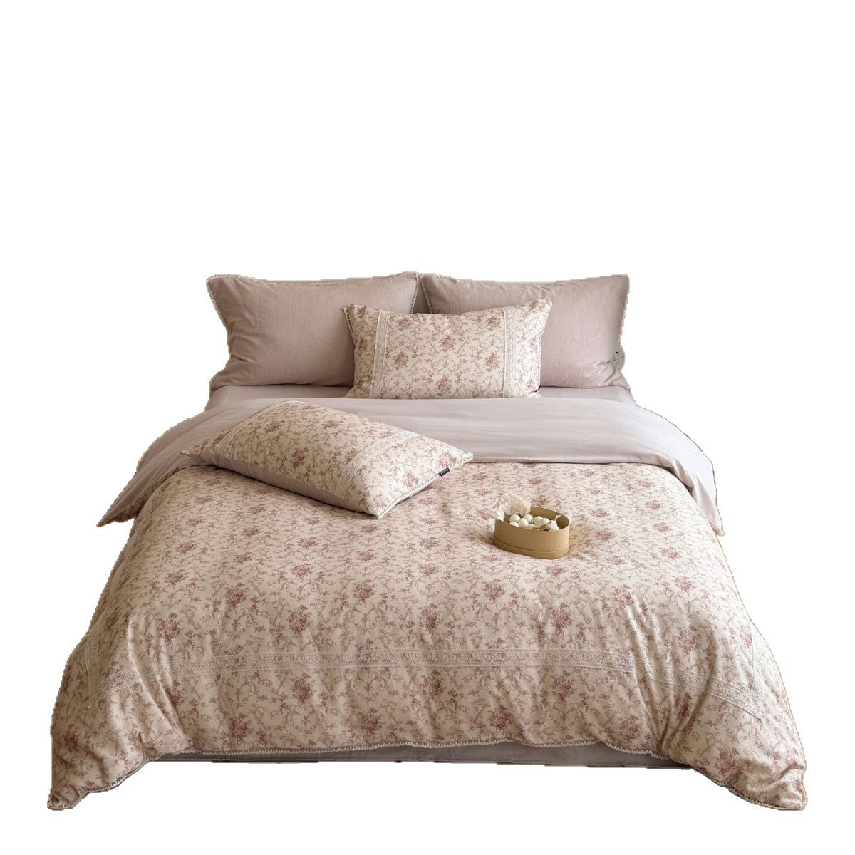 Cotton Percale Duvet Cover Set with Country Flower Pattern, Reversible Function and Lace Border — product view 2