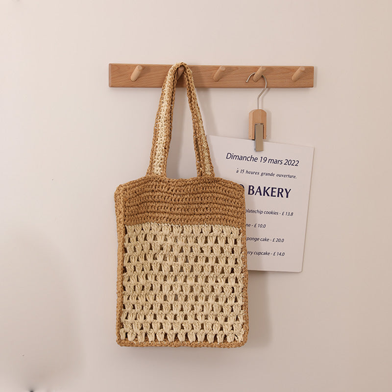 Hand-knotted tote bag in modern net design LoungeYard — product view 1