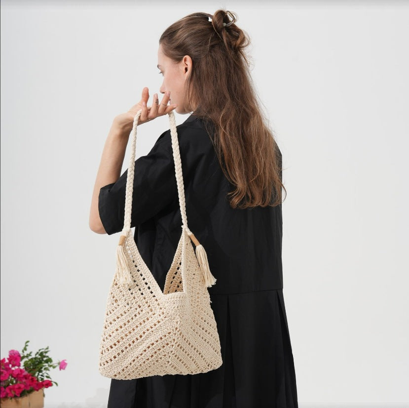 Handcrafted macrame shoulder bag with braided details LoungeYard — product view 3