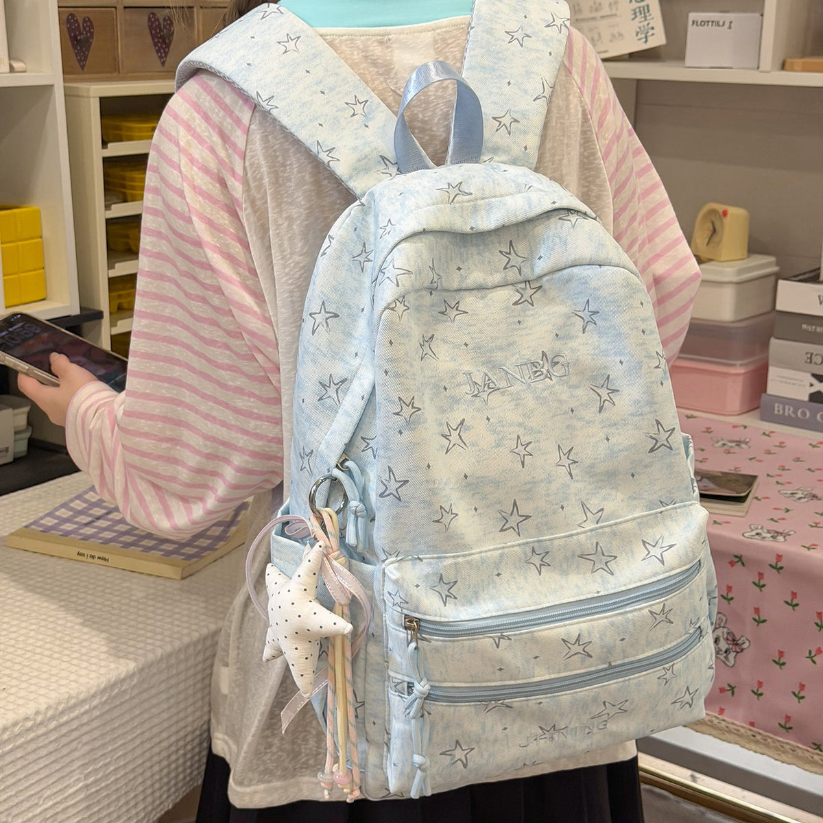 Star-Patterned School Backpack LoungeYard — product view 3