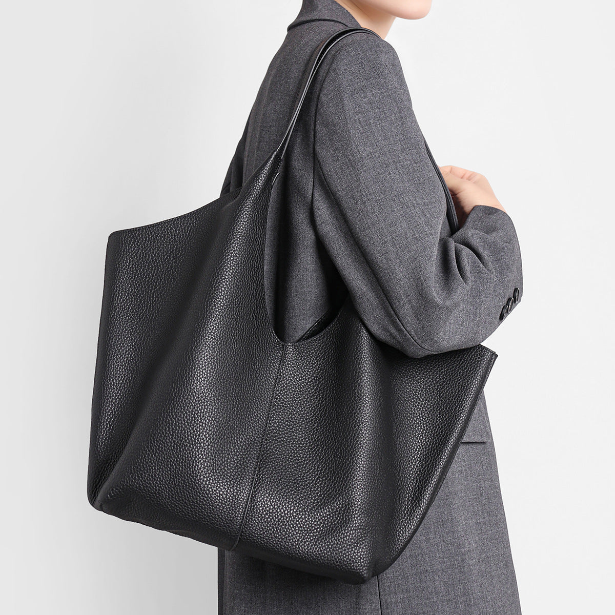 Pebbled Leather Large Shoulder Tote Bag — product view 4