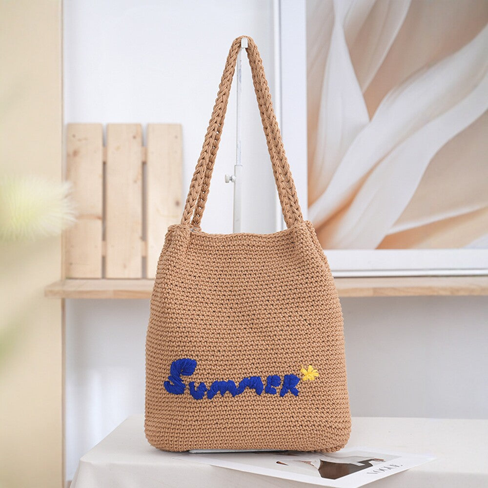 Handcrafted straw bag with summer motif LoungeYard — product view 3