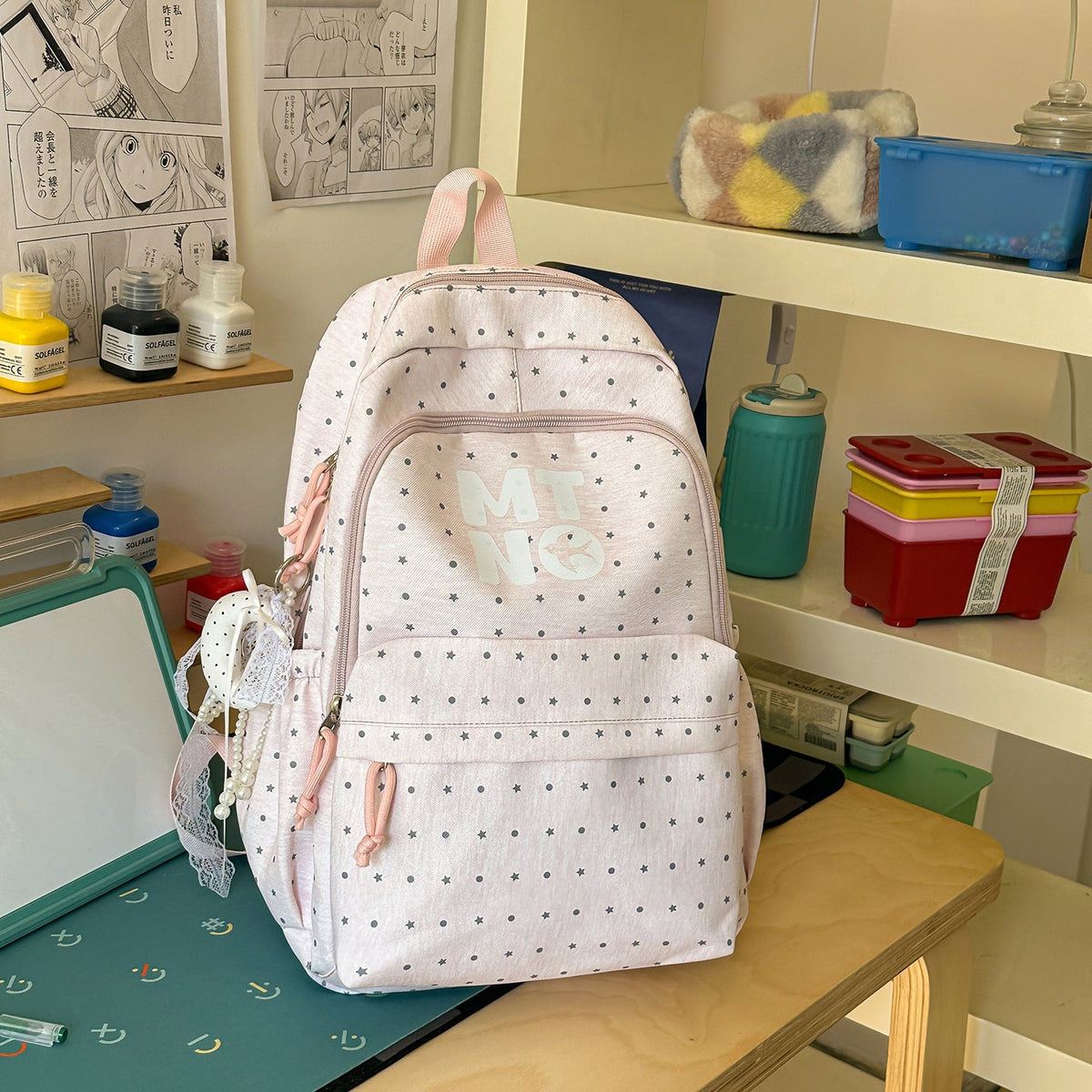 Stylish Polka Dot Printed Backpack LoungeYard — product view 6