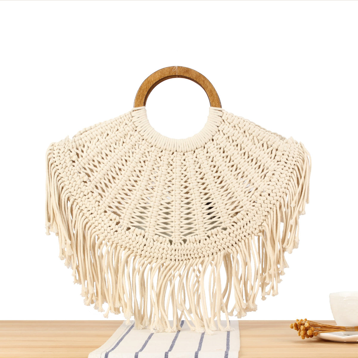 Macramé Handbag with Wooden Handles LoungeYard — product view 5