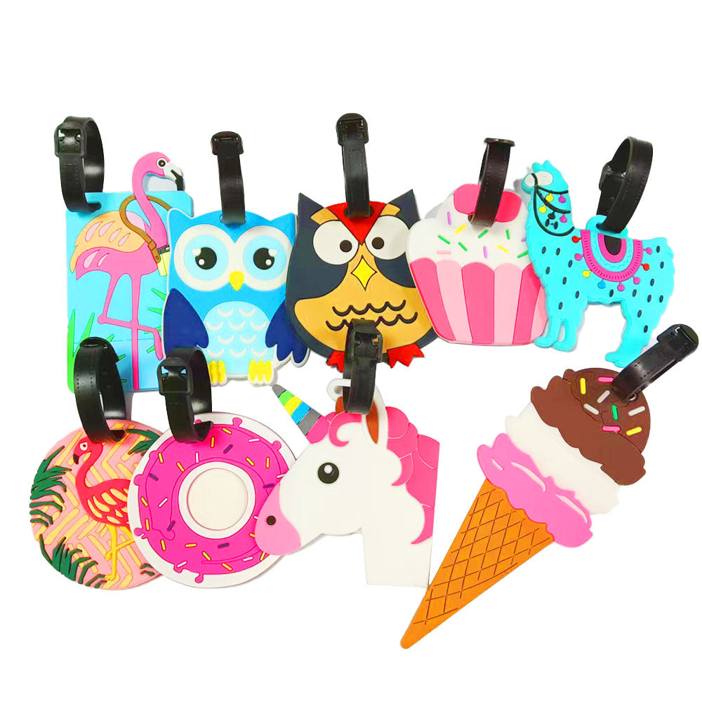 Unisex Luggage Tag in Vibrant Owl Design LoungeYard — product view 1