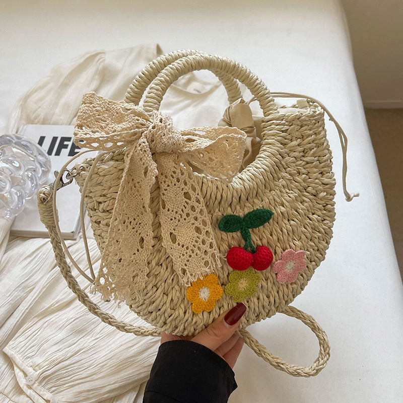 Handcrafted Floral Accent Straw Handbag — product view 6