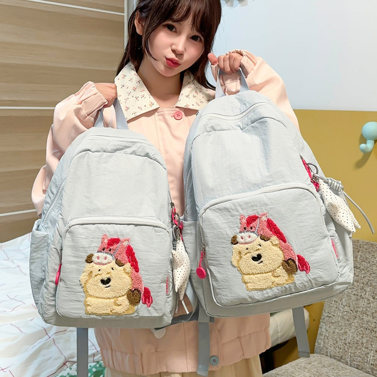 Playful Animal-Theme Embroidered Backpack LoungeYard — product view 1