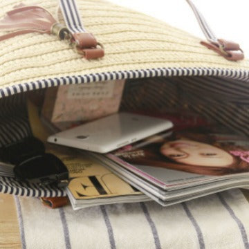 Braided Beach Bag with Elegant Leather Handles LoungeYard — product view 3