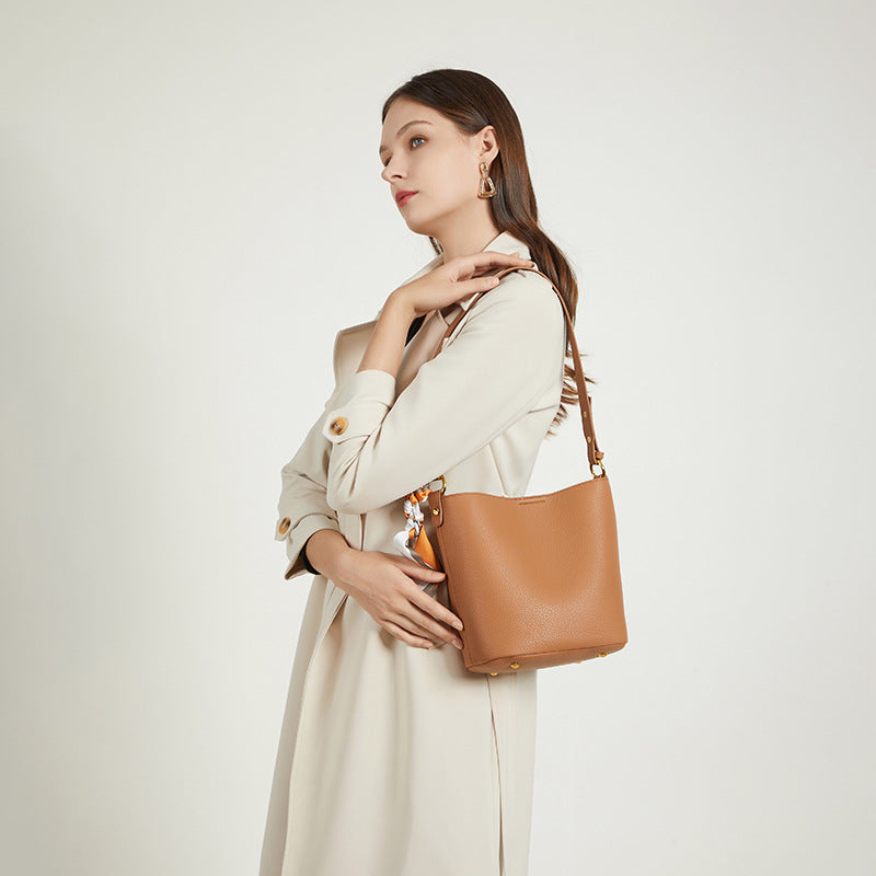 Textured Leather Bucket Bag LoungeYard — product view 3