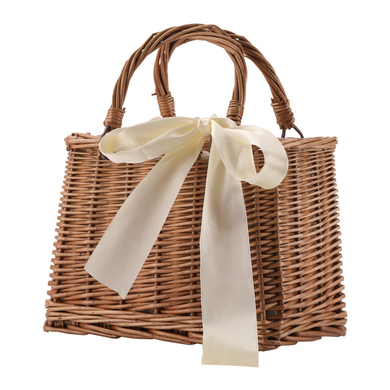 Women's basket bag with elegant bow decoration LoungeYard — product view 1