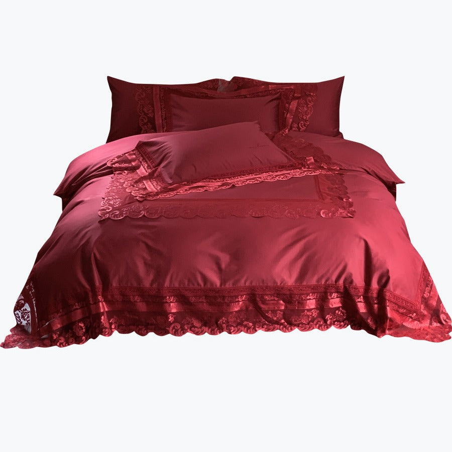 Luxury ruffled bedding set made of cotton satin with fine jacquard texture and concealed closure — product view 5