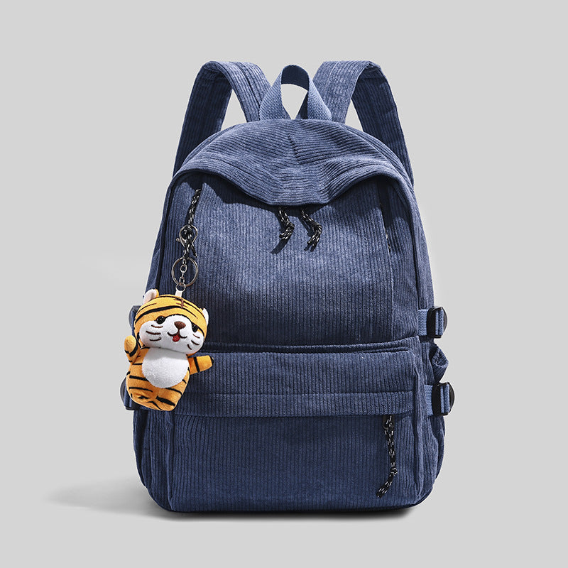 Corduroy Backpack with Cute Character Keychain LoungeYard — product view 6