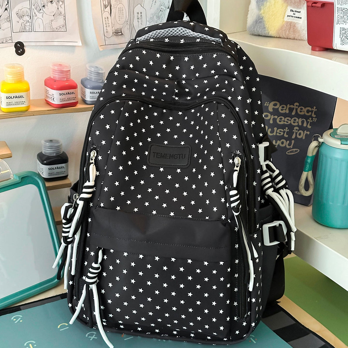 Star-Patterned Multi-Pocket Backpack LoungeYard — product view 6