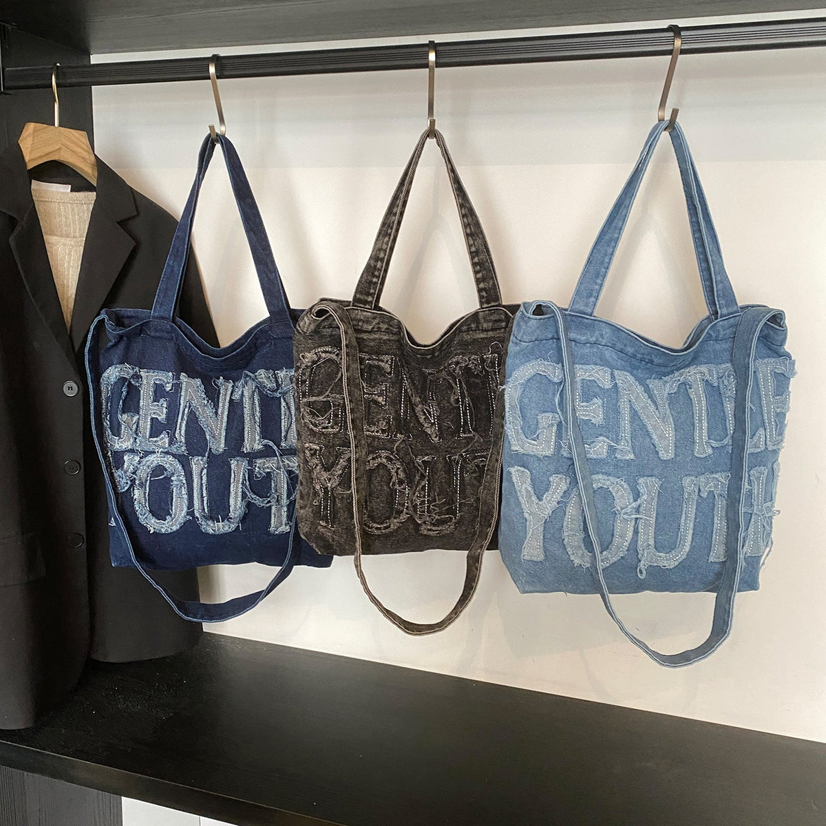 Distressed Denim Graphic Tote Bag — product view 4