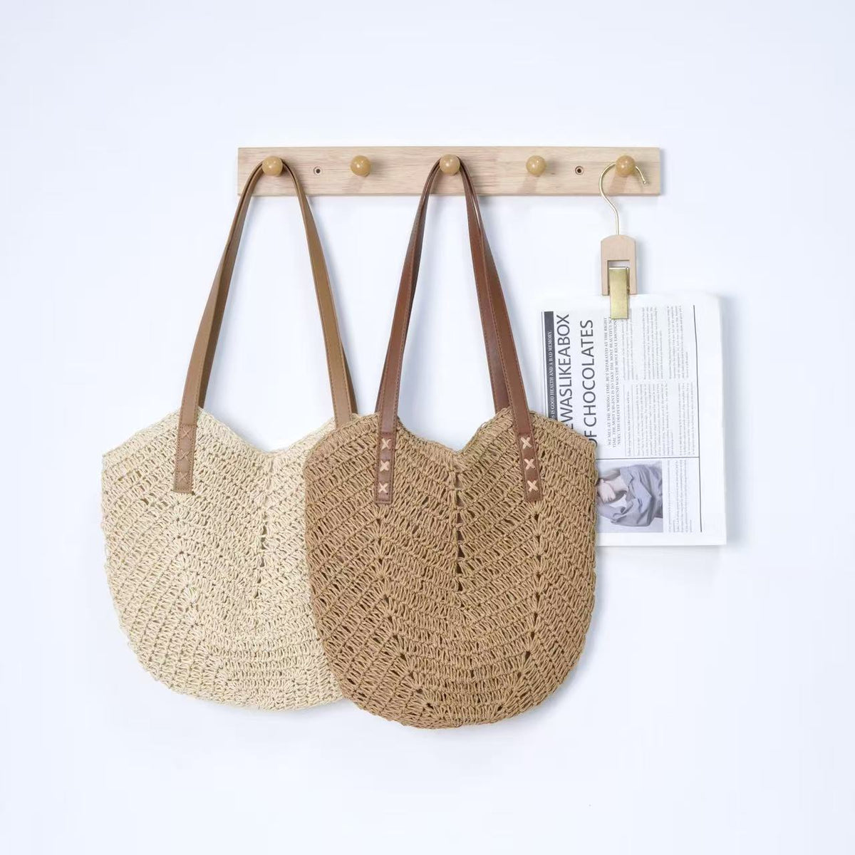 Handbag Made of Woven Natural Material with Elegant Carry Handles LoungeYard — product view 3