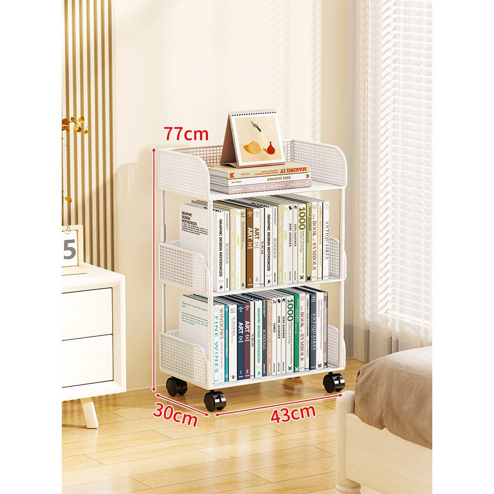 Narrow Mesh Mobile Bookcase with Deep Wire Baskets and Locking Swivel Casters — product view 7