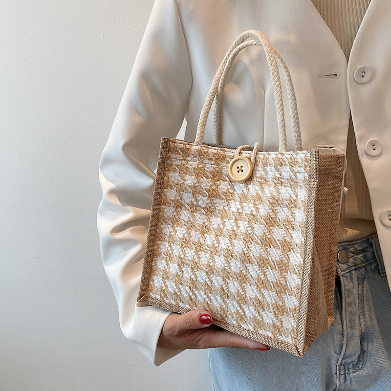 Houndstooth Patterned Canvas Tote Bag — product view 1