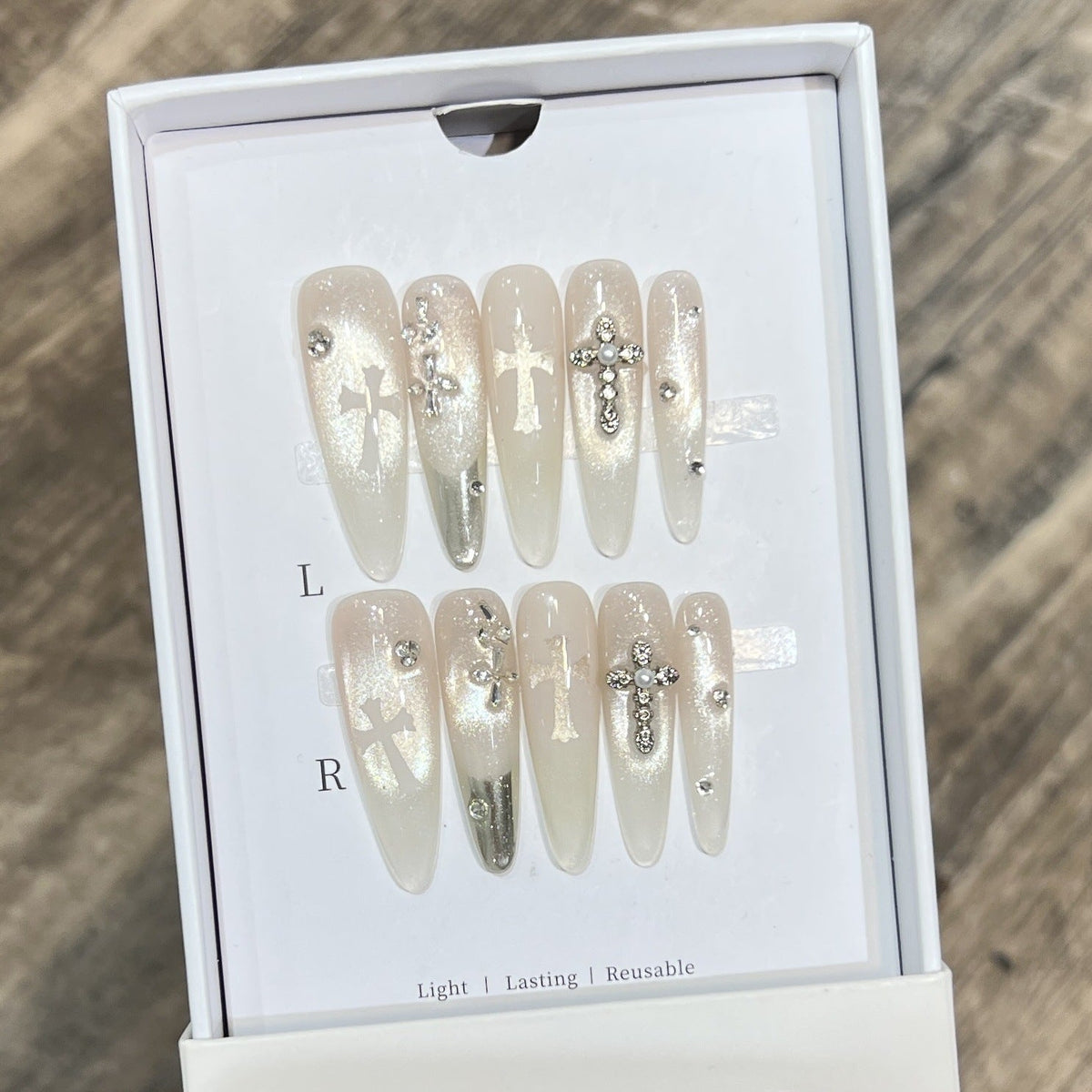 Decorative Cross-Embellished Press-On Nail Set — product view 3