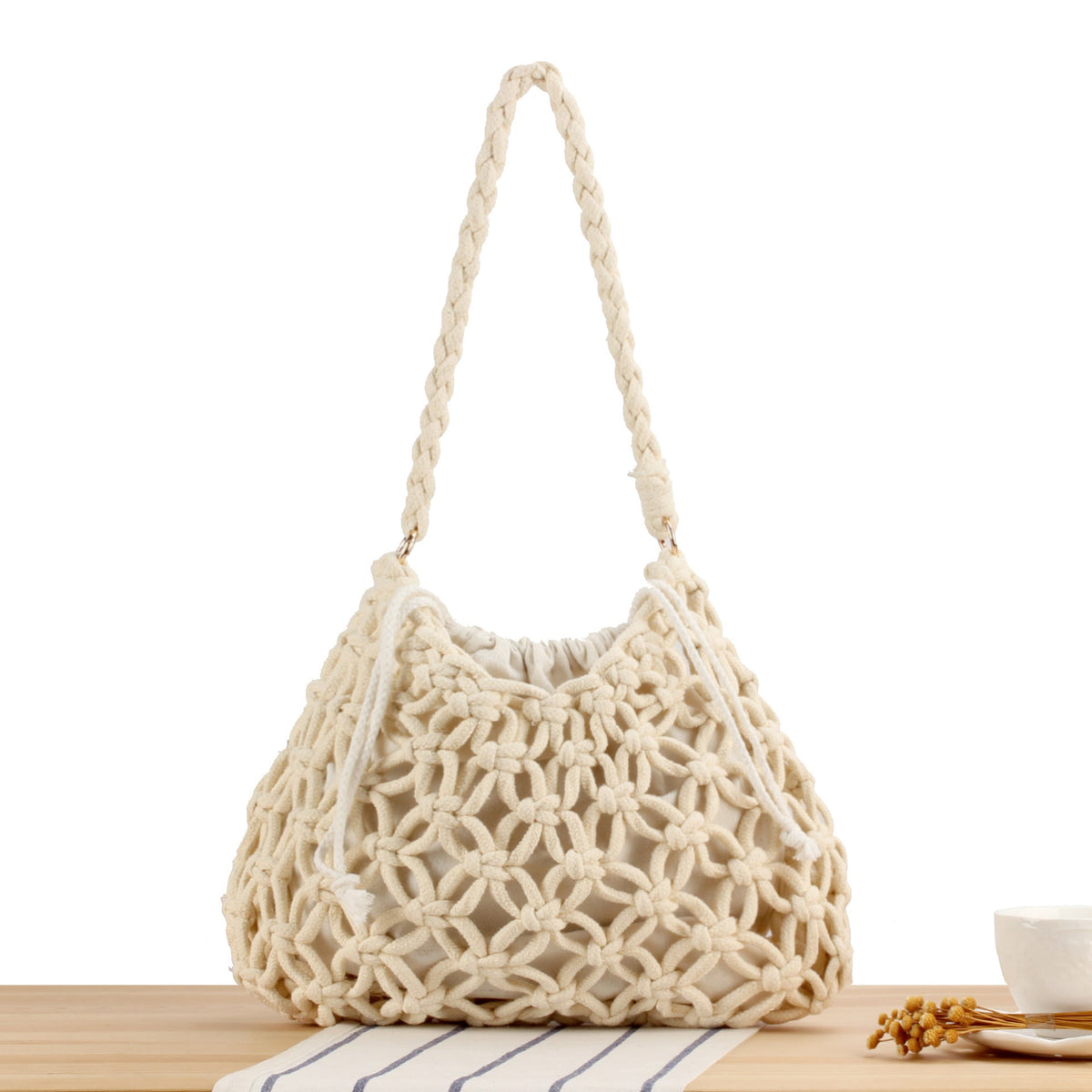 Trendy Macrame Bag with Braided Carry Handle LoungeYard — product view 1