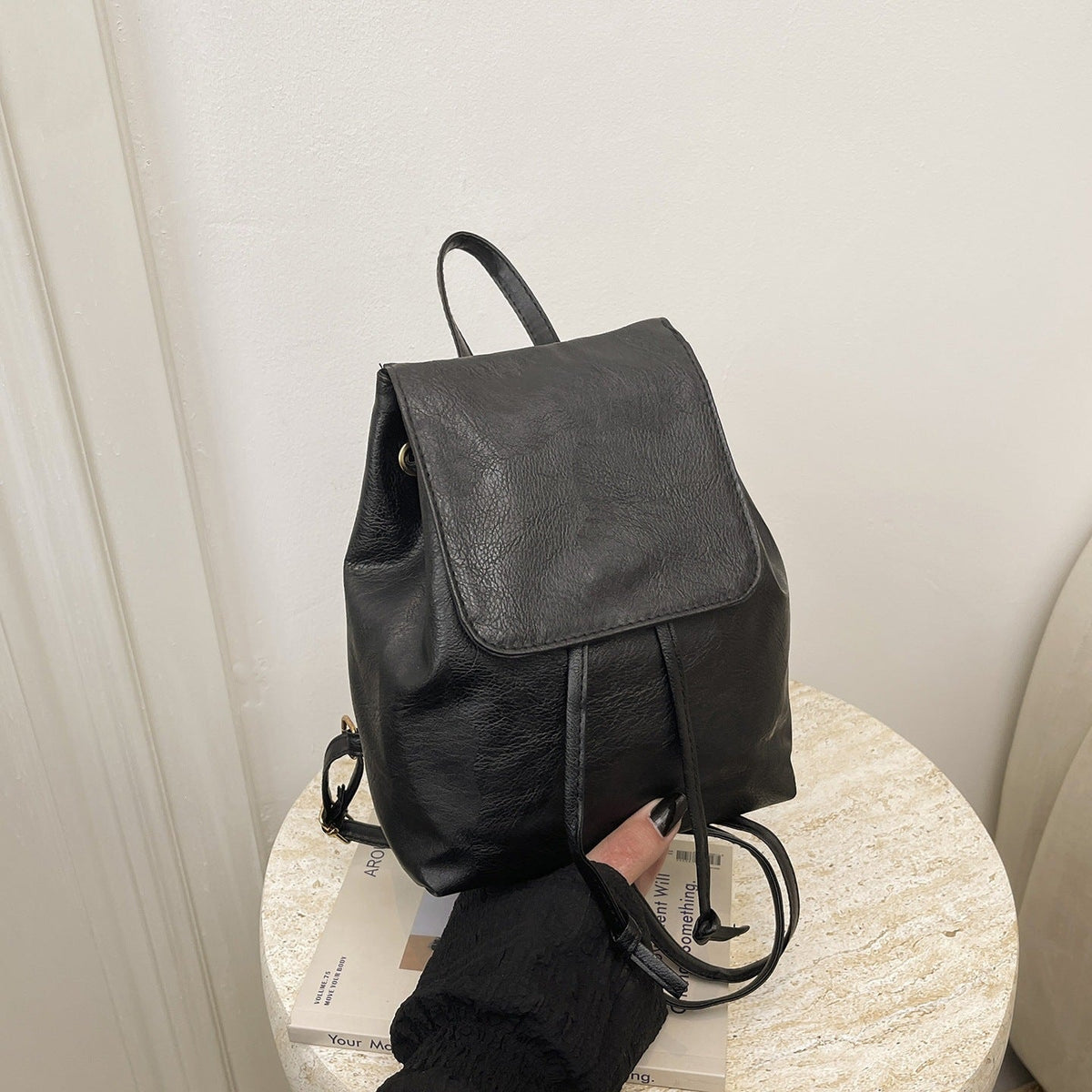 Cute Cat-Themed Faux Leather Backpack LoungeYard — product view 4