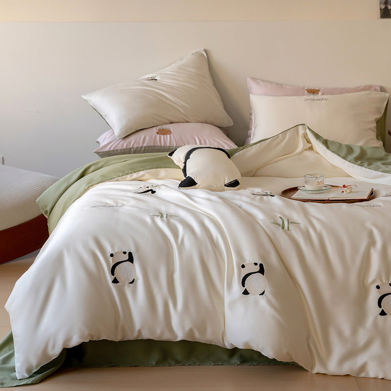 Bedding set with embroidered hot air balloon motifs and silky satin finish — product view 2