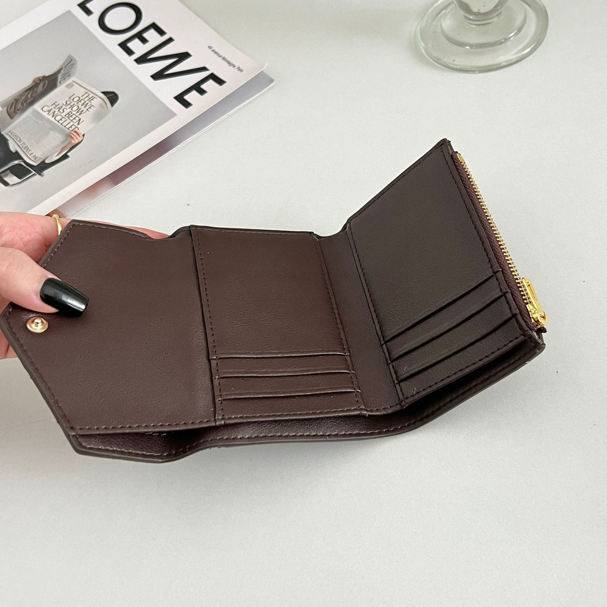 Compact Suede-Trim Leather Card Wallet LoungeYard — product view 5