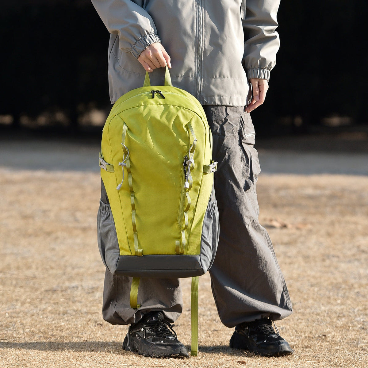 Unisex nan robust outdoor backpack with padded laptop compartment, side mesh pockets and adjustable compression straps LoungeYard — product view 6