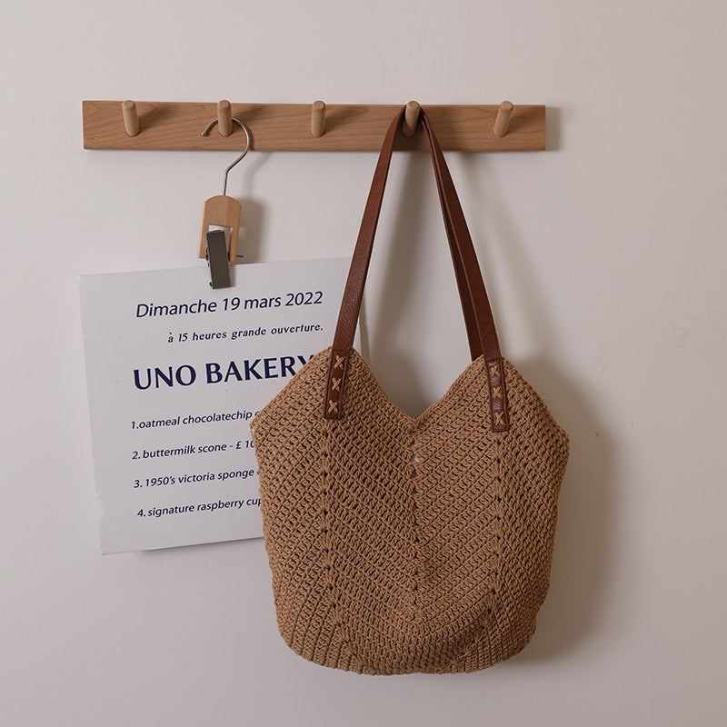 Handcrafted wicker bag with sturdy leather handles LoungeYard — product view 2