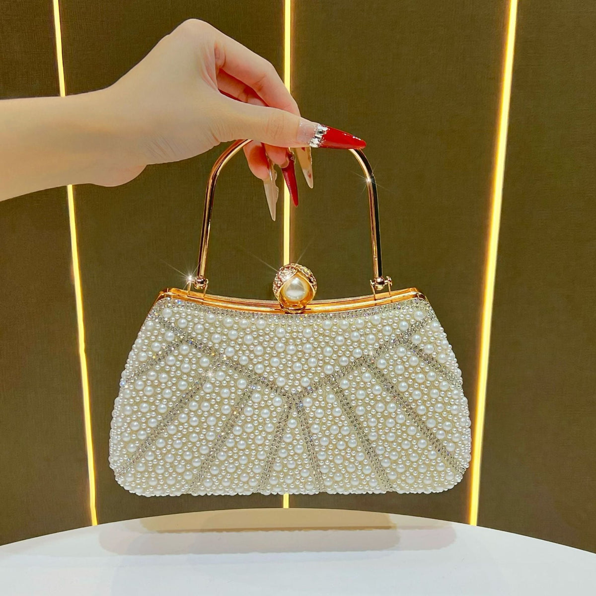 Pearlescent Beaded Evening Clutch — product view 6