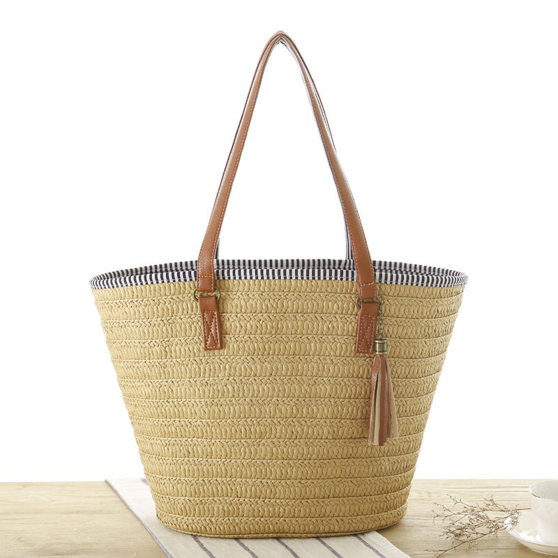 Braided Beach Bag with Elegant Leather Handles LoungeYard — product view 1