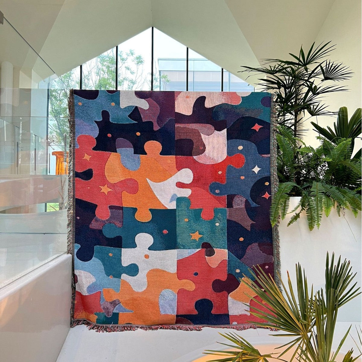 Puzzle Patterned Woven Throw Blanket — product view 3