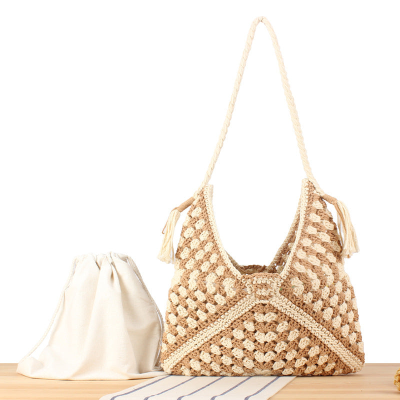 Handcrafted macramé shoulder bag with unique pattern LoungeYard — product view 5